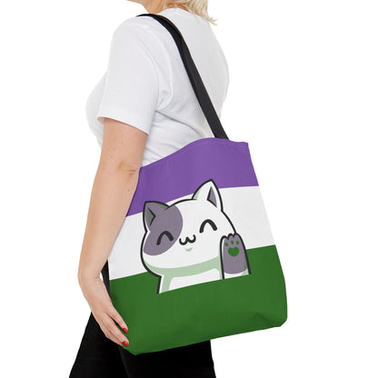 genderqueer tote bag cute cat, medium