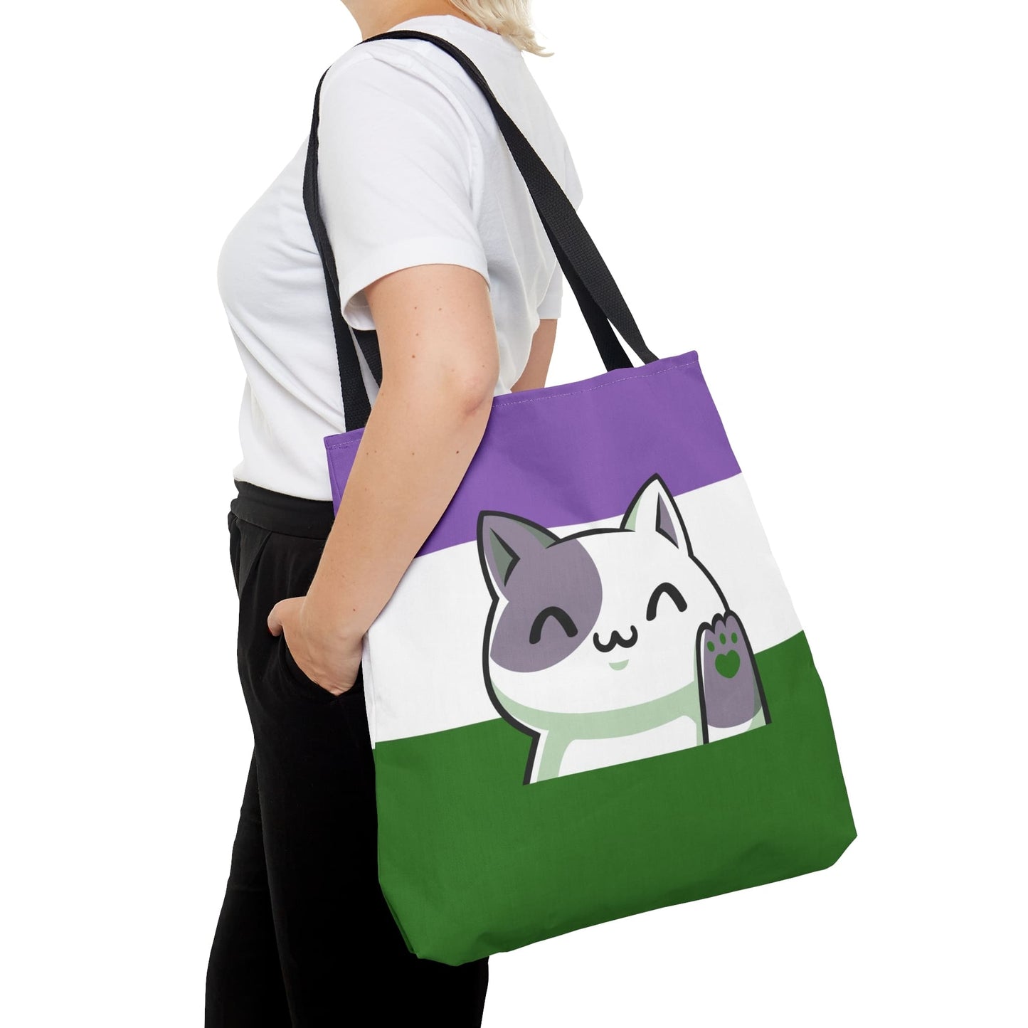 genderqueer tote bag cute cat, large