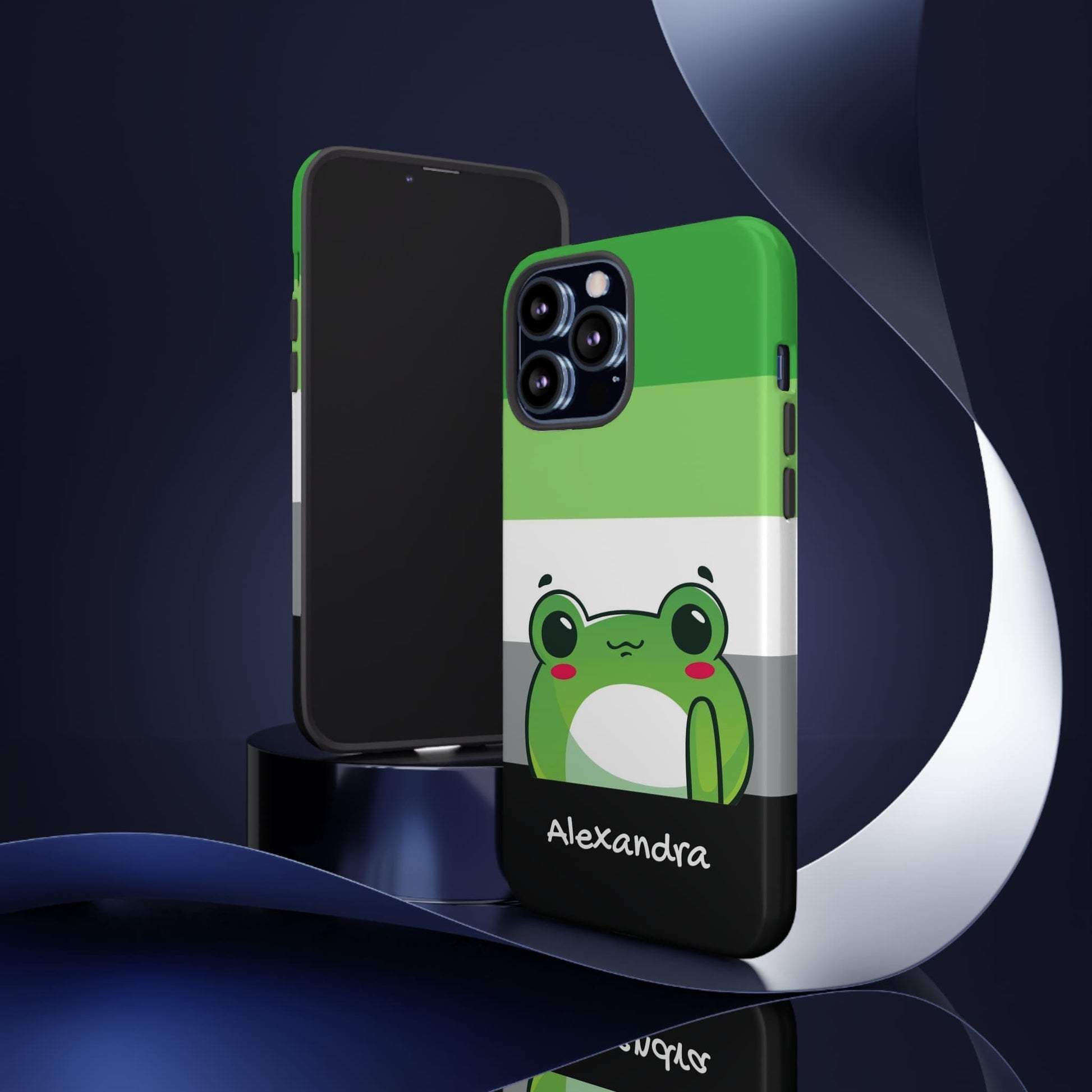 personalised aromantic phone case kawaii frog, tilt