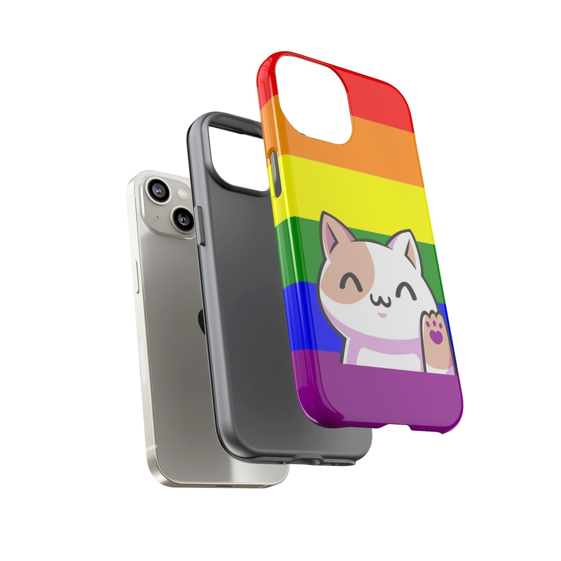 lgbt pride phone case kawaii cat, layers