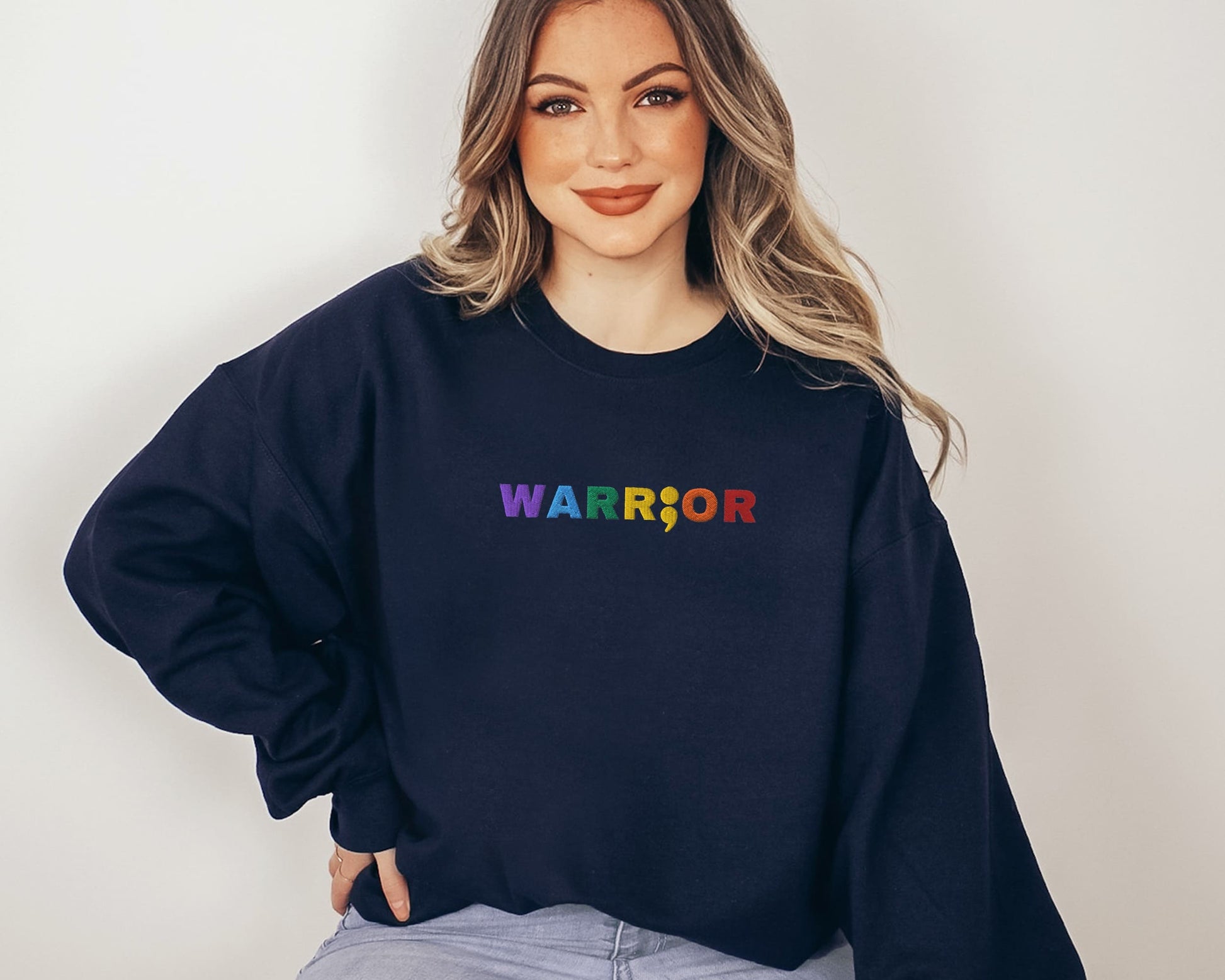 lgbt pride neurodiversity embroidered sweatshirt, model 2