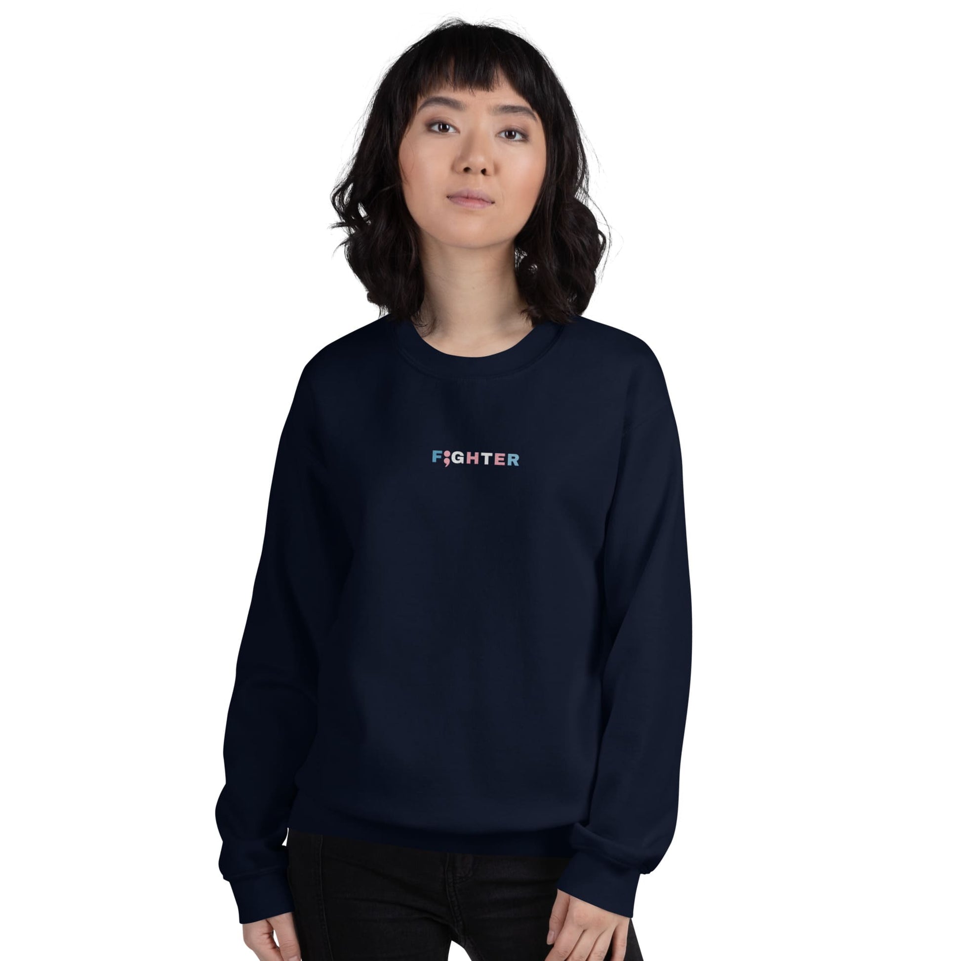 transgender neurodivergent embroidery sweatshirt, model 4