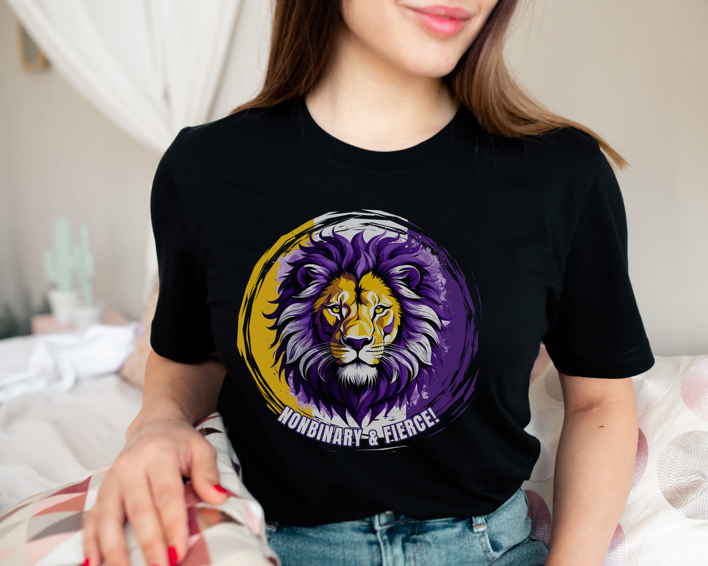 Nonbinary shirt fierce lion, in use