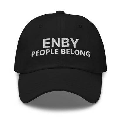 nonbinary embroidery hat enby people belong, black
