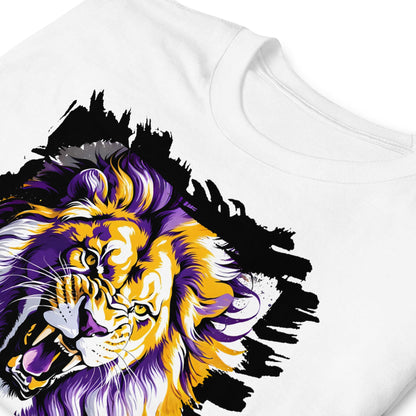 Subtle nonbinary t-shirt with roaring lion, zoom