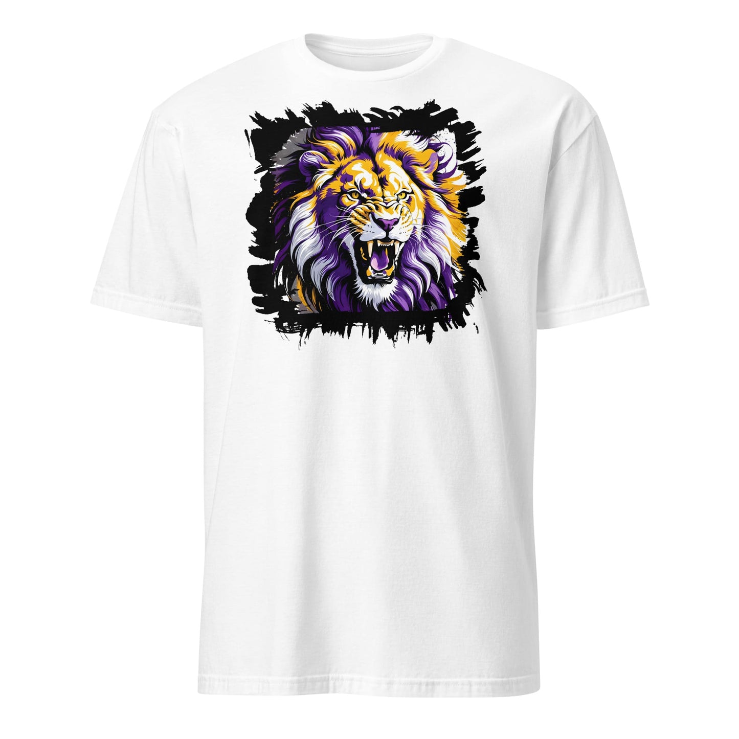 Subtle nonbinary t-shirt with roaring lion, hang