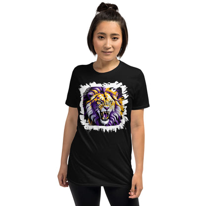 Nonbinary t-shirt subtle roaring lion black, model 1