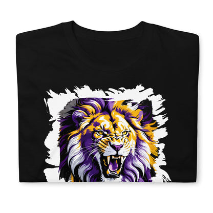 Nonbinary t-shirt subtle roaring lion black, folded